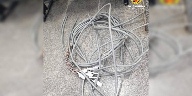 Câmeras flagram dupla furtando cabos em empresa no Gama. Veja vídeo