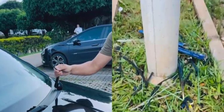 Homem acusa flanelinhas de arrancarem palhetas de carro no DF. Veja vídeo