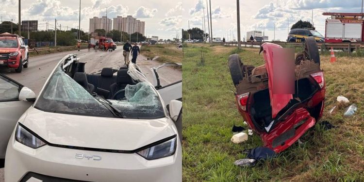 Carro invade contramão, “voa” sobre veículo e causa grave acidente. Veja vídeo