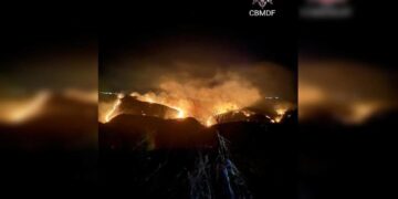 Incêndio de grandes proporções destrói área florestal na Fercal; vídeo