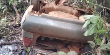 Motorista bate carro em árvore, capota e cai em córrego no DF