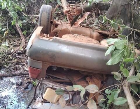 Motorista bate carro em árvore, capota e cai em córrego no DF