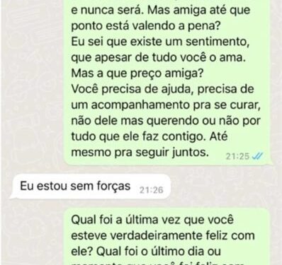 Em mensagens, servidora desabafou sobre companheiro: “Bebe e me ataca”