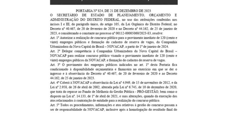 Novacap é autorizada a abrir concurso com vagas imediatas. Saiba mais