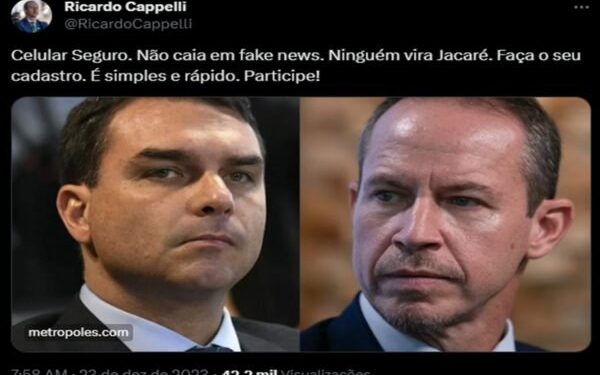 Cappelli compartilha elogio de Flávio Bolsonaro ao app Celular Seguro