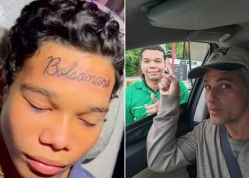 Jovem remove tatuagem de Bolsonaro da testa e tira foto com Gagliasso