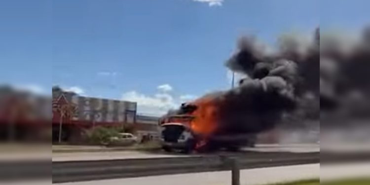 Caminhão pega fogo às margens de rodovia do DF e assusta motorista