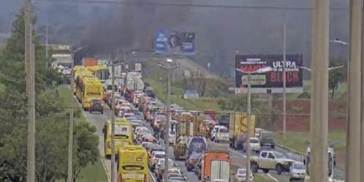 Manifestantes bloqueiam via contra operação de derrubadas do DF Legal