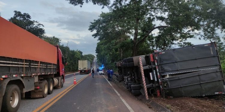 Caminhoneira e passageiro morrem após veículo bater em árvore