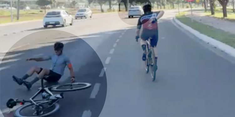 Motorista atinge ciclista, derruba no chão e foge após discussão. Veja vídeo