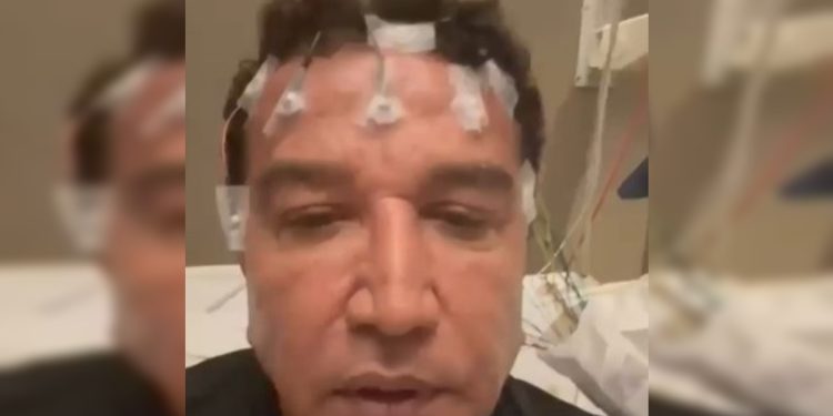 Com eletrodos na cabeça, Magno Malta nega agressão a técnica: “Mentira”. Veja vídeo