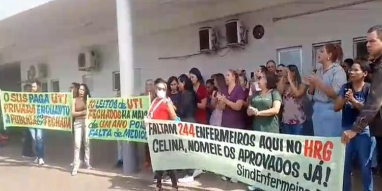 Servidores fazem protesto e pedem reabertura de leitos de UTI do HRG. Veja vídeo